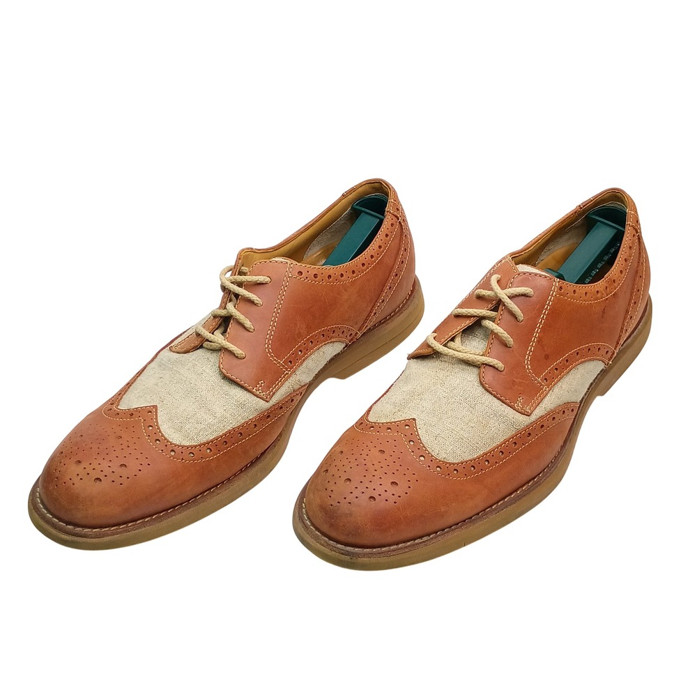 Sperry Gold Cup Wingtip Oxford Men Size 12 Tan Leather Linen STS10761